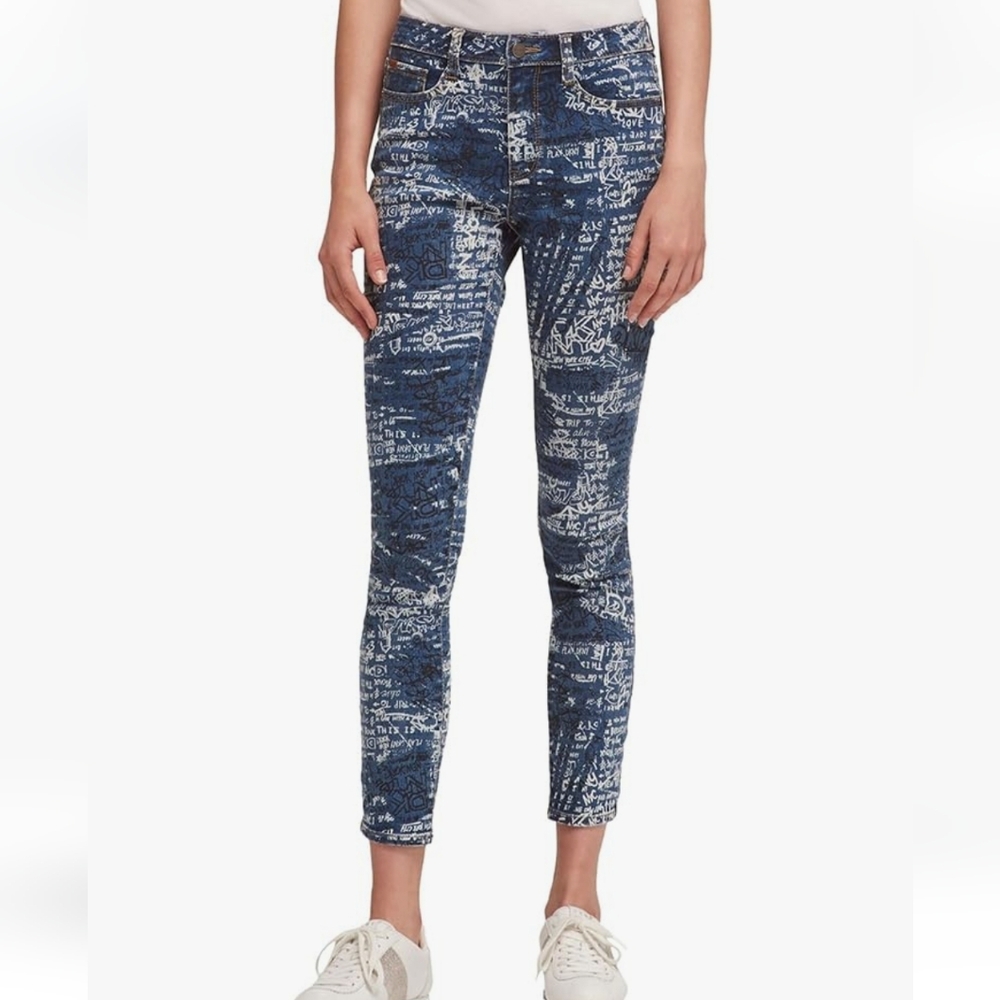 DKNY Womens Splatter Everywhere Cropped Skinny Fit Jeans, Multicoloured